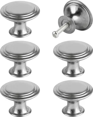 Produktbild von Set mit 6 Vintage-Schubladenknöpfen aus Silber, 30 mm Durchmesser, rund, für Schränke und Kommoden