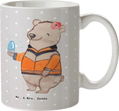Produktbild von Mr. & Mrs. Panda Kaffeetasse Rettungswagenfahrerin Herz - Grau Pastell - Geschenk, haferl, Kaffeebecher, Pott, Becher, Tasse