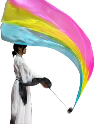 Produktbild von Bauchtanz-Schleier, Poi, Kunstseidenschal mit Poi-Ball, Wurfbällen, Schal, Poi-Streamer, buntes seidiges Flaggenband, Streamer für Partys, Tänze und Aufführungen