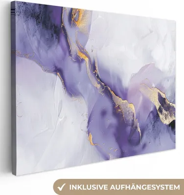 Produktbild von MuchoWow® - Leinwandbilder - Lila - Modern - Marmor - Abstrakt, Wandbild, Wanddeko Bilder Wohnzimmer, 120x90 cm