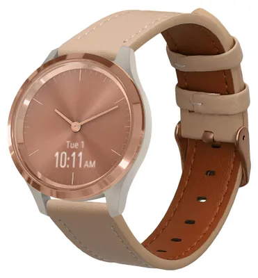 Produktbild von kwmobile Echtleder Uhrenarmband für Garmin vivomove 3S / vivoactive 4S Armband - Ersatzarmband für Fitnesstracker - Wechselarmband Smartwatch - Beige