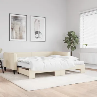 Image de Maison Exclusive - Canapé-lit convertible avec matelas, couleur crème, 100 x 200 cm, tissu
