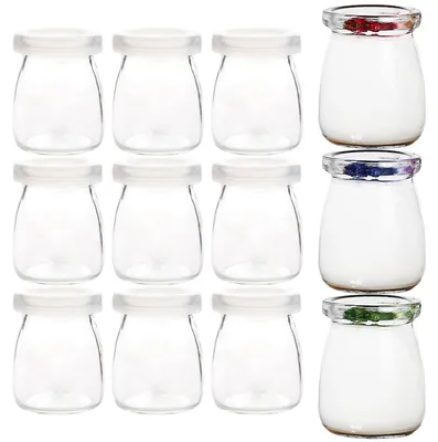 Zdjęcie produktu dla Szklanki deserowe, przezroczyste, pojemność 150 ml, zestaw 12 sztuk, z pokrywkami, idealne do jogurtu i budyniu