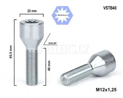 Obrázok produktu pre Skrutka kolesa M12x1,25x40 s vnútorným polygónom, VSTB40, Ø 23 mm výška 65,5 mm