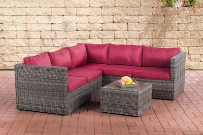 Produktbild von CLP  Ecksofa-Garnitur Liberi 5mm Ecksofa-Garnitur Polyrattan grau-meliert Polsterfarbe Rubinrot