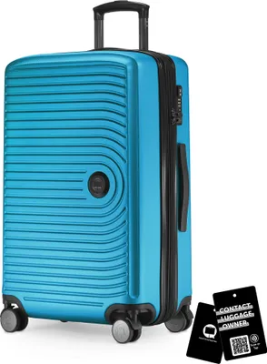 Produktbild von Mitte - mittelgroßer Koffer + digitaler Namensschild, erweiterbarer Reisekoffer Check-In Gepäck Rollkoffer 90L Gurtmaß 158 cm Doppelrollen Trolley TSA,Cyanblau
