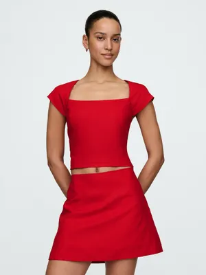 Produktbild von GAP Leinen Crop-Top, Rot, Größe M, quadratischer Ausschnitt, Kurzarm, ethisch produziert