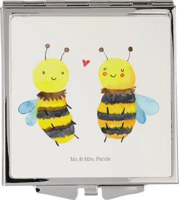 Produktbild von Mr. & Mrs. Panda Taschenspiegel Biene Verliebt - Weiß - Geschenk, Schminkspiegel klein, Mini Spiegel, Frauen, Klappbarer