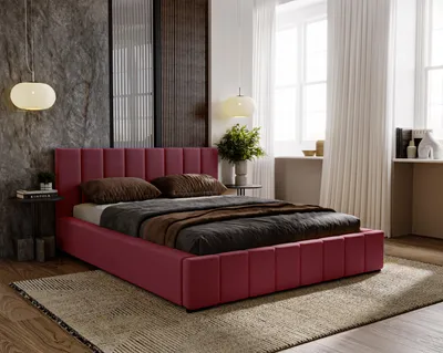 Produktbild von Polsterbett Nero mit Kopfteil, 180x200 cm, Doppelbett mit Bettkasten und Lattenrost aus Holz, Velourstoff: Burgund