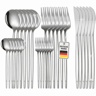 Produktbild von Roxlin Besteckset 30-teilig Standard Design – Edelstahl Tafelbesteck für 6 Personen – Rostfrei, Kratzfest & Spülmaschinenfest – Silber