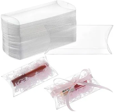 Image de Boîte cadeau transparente en PVC - 60 pièces - 11,5 x 6,4 x 2,4 cm - idéale pour les mariages et les cadeaux - avec film d'emballage