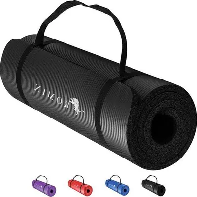 Image de Yogamat tapis d'exercice en mousse NBR écologique de 10 mm d'épaisseur avec sac de transport et sangles - 180 x 60 cm - tapis d'entraînement professionnel antidérapant - pour le fitness Pilates à la maison - pour femmes et hommes