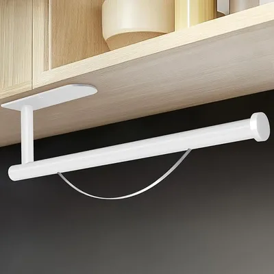 Produktbild von PolkaHome® Küchenrollenhalter ohne Bohren mit Abrollstopp, selbstklebend, Edelstahl, für Wand oder Unterschrank, Weiß