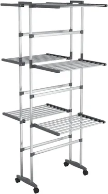 Produktbild von Wäscheständer mit 3 Etagen und Rollen in Silber, 60x70x129 cm