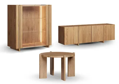 Produktbild von Wohnzimmer-Set Travertino 3-teilig Wildeiche Natur Massivholz Naturstein wählbar,ohne Travertin Naturstein