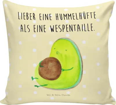Produktbild von Mr. & Mrs. Panda Sofa Kissen Avocado Pfeifen - Gelb Pastell - Geschenk, Diät, Kuschel, Abnehmen, Deko, 40x40, Schwanger, kuschelkissen, bedruckt, zier