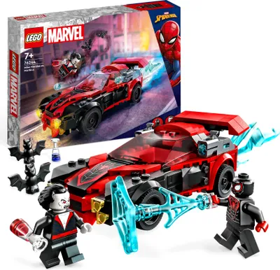 Produktbild von LEGO 76244 Marvel Miles Morales vs. Morbius Set, Spider-Man Rennwagen Spielzeugauto zum Bauen aus Abenteuer im Spiderverse mit Spidey Minifiguren