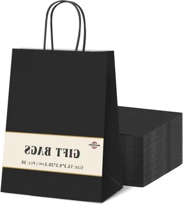Produktbild von Famanu Geschenktüten aus Kraftpapier - 50 Stück - Schwarze Tragetaschen
