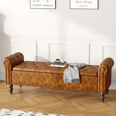 Immagine prodotto di Panca con spazio contenitore, 160 cm, in ecopelle marrone