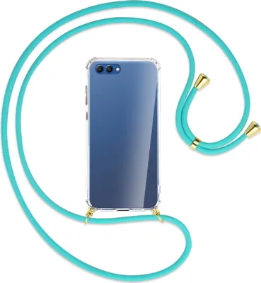Produktbild von Handykette Backcover-Schutzhülle mit Band (Metall goldfarben) für Honor View 10 / V10 - türkis