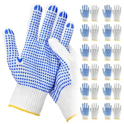 Produktbild von 12 Paar Baumwoll-Arbeits-Handschuhe mit Anti-Rutsch-Punkten für Männer & Frauen, atmungsaktive Handschuhe für Gartenbau, Lager, Bau, Industrie