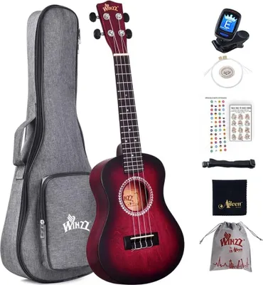 Produktbild von Ukulele Konzert 23 Zoll Rot, Ukulele Anfänger Set für Erwachsene Kinder, Einzigartiges Farbdesig