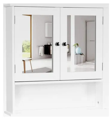 Produktbild von Spiegelschrank, Badschrank, Hängeschrank mit Spiegeltür, Badezimmerspiegel mit Ablagen, 56 cm x 13 cm x 58 cm, Weiß