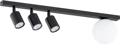 Productafbeelding van Zwarte plafondlamp met spotjes en lampenkap, model BASTER, 70 cm, 3xGU10 8W + 1xE14 10W, merk Emibig