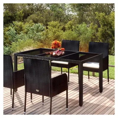 Produktbild von Gartentisch mit Glasplatte, Schwarz 150x90x75 cm