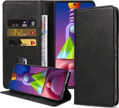 Produktbild von Smartphonica Handytasche passend für Samsung Galaxy M51 Kunstledertasche mit Magnetverschluss und Kartenhalter Buchhülle mit Klappe - Schwarz