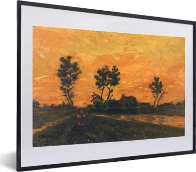 Produktbild von MuchoWow® MuchoWow® Gerahmtes Poster Landschaft bei Sonnenuntergang - Vincent van Gogh 60x40 cm - Poster mit zchwarzem Bilderrahmen - Schlafzimmer - Plakat in Rahmen - Drucken