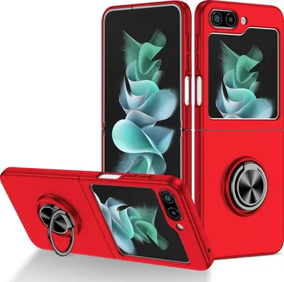 Produktbild von Galaxy Z Flip5 Hülle, Dünn Hart PC Schutzhülle mit Ringhalter Ständer für Samsung Galaxy Z Flip 5 Rot