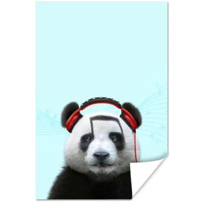 Produktbild von MuchoWow® Poster Panda - Kopfhörer - Tier - Musiknoten - Rot 20x30 cm - Papierdruck
