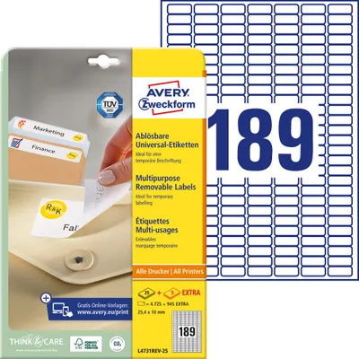 Obrázek produktu pro Snímatelné etikety Avery Zweckform - bílé, 25,4 x 10 mm, 5 670 ks