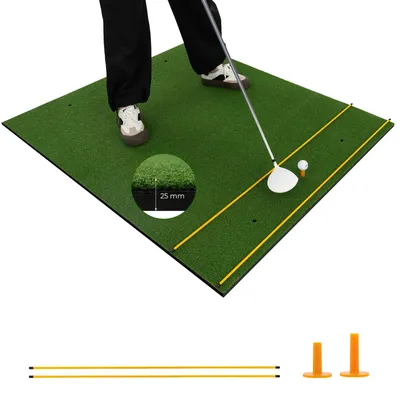 Image de COSTWAY Tapis de golf d'entraînement avec 2 tees en caoutchouc et 2 barres d'alignement, tapis de golf avec 6 positions de départ, pour l'intérieur et l'extérieur 152 x 117 cm, 25 mm