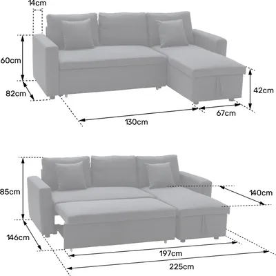 Produktbild von Ausziehbares Ecksofa CLARK 3-Sitzer grau