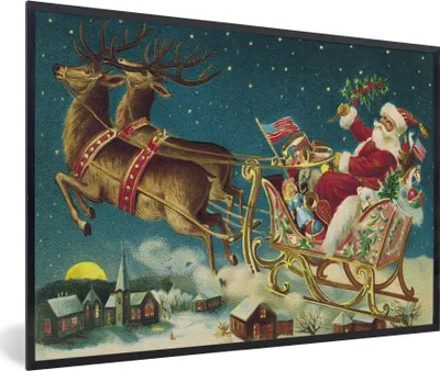 Produktbild von MuchoWow® MuchoWow® Gerahmtes Poster Weihnachten - Winter - Vintage 90x60 cm - Poster mit zchwarzem Bilderrahmen - Fotorahmen - Foto-Plakat