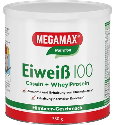 Produktbild von MEGAMAX Nutrition Eiweiß 100 Pulver Himbeer-Geschmack, 750 g Pulver