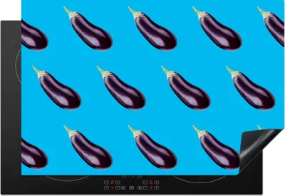 Produktbild von KitchenYeah© Herdabdeckplatte Gemüse - Aubergine - Muster - Blau , 78x52cm, Küche Deko, Glaskeramikkochfeld Herdabdeckung, Abdeckplatte fùr Kochfeld