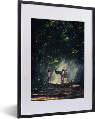 Produktbild von MuchoWow® MuchoWow® Gerahmtes Poster Elefant - Wald - Kinder 30x40 cm - Poster mit zchwarzem Bilderrahmen - Wandposter Schlafzimmer