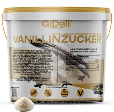 Obrázok produktu pre Vanilkový cukor 20 kg Intenzívna vanilková aróma Aróma na pečenie Cukrovinky Šľahačka GiDeli