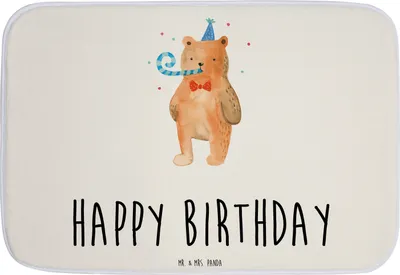 Produktbild von Mr. & Mrs. Panda Badteppich Bär Geburtstag - Weiß - Geschenk, Badvorleger, Badezimmerteppich, Badematte, Teddy, Alles Gute, Happy Birthday, bad läufer, Duschvorleger