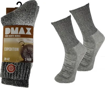 Produktbild von DMAX 6 Paar Wandersocken / Socken, in 39-42 in Beige-Grau m. schwarzen Streifen für Damen und Herren