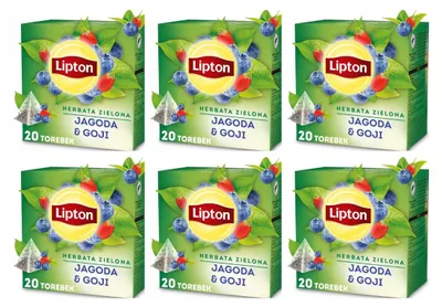 Produktbild von Lipton Grüner Tee Heidelbeere & Goji 6x 20 Teebeutel - Grüntee Pyramiden