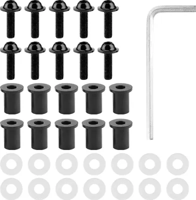 Imagen del producto de 10 piezas de tornillos, tuercas y arandelas para parabrisas de motocicleta, kit universal de montaje para carrocería de motocicleta, color