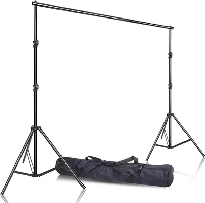 Immagine prodotto di Treppiede per fondali da studio fotografico - Sistema di fondali regolabile, altezza 2–2,6 m - larghezza 2–3 m - Alluminio - Nero