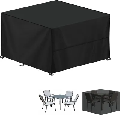 Image de Couverture pour meubles de jardin, étanche, outdoor, résistante à l'hiver, bâche de couverture, meubles de jardin, 420D Oxford, housse de protection pour table de jardin, salon, rectangulaire, 140 x 140 x 90 cm