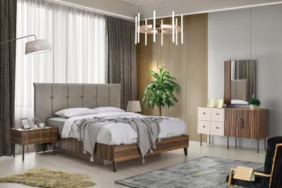 Immagine prodotto di Esclusiva cameretta letto matrimoniale comodini in legno cassettiera fine