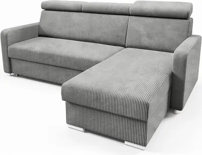 Zdjęcie produktu dla LIKMA Narożnik 213 cm Jasnoszary Rozkładany MAKO Kształt L z Funkcją Spania (190x125 cm) i Pojemnikiem na Pościel Sofa z Regulowanymi Zagłówkami