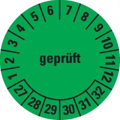 Produktbild von Dreifke® Prüfplakette  27-32, grün, Folie, ablösbar, Ø 20mm, 36/Bogen